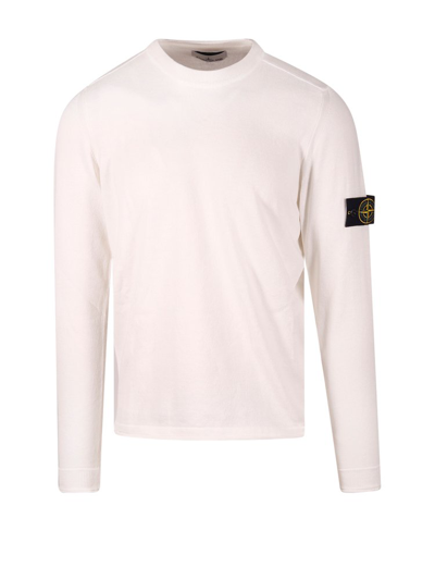 Stone Island Logo-patch Wool-blend Sweater In White