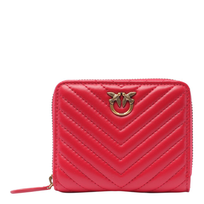 Pinko Logo Plaque Quilted Zipped Wallet In Red