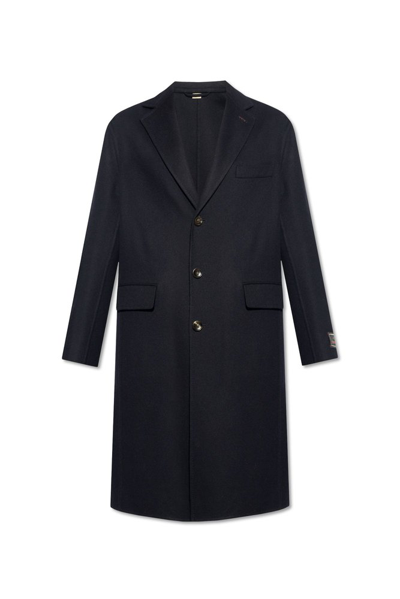Gucci Web Detailed Felted Coat In Blue