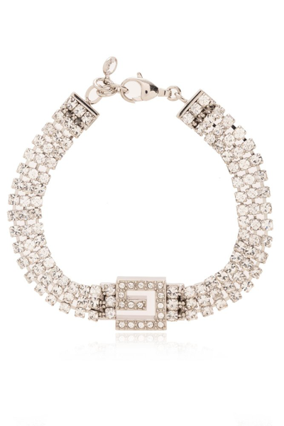 Gucci G-logo Crystal-embellished Bracelet In Silver