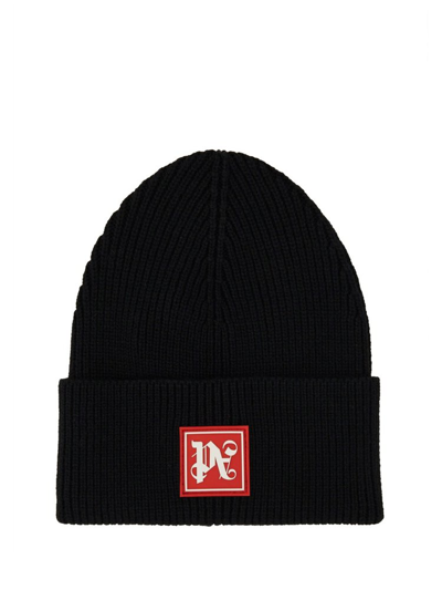 Palm Angels Monogram Wool-blend Beanie Hat In 1025 Black Red