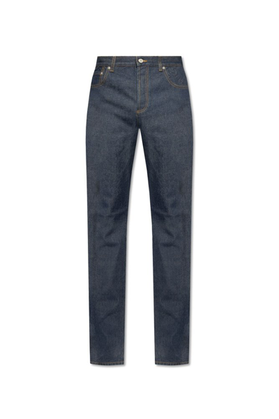 Gucci Gg Embossed Denim Trousers In Blue