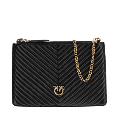 Pinko Logo Plaque Quilted Chain In Black