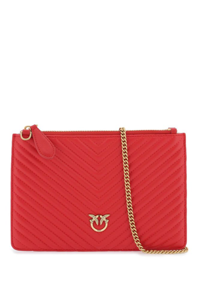 Pinko Logo Plaque Quilted Chain In Red