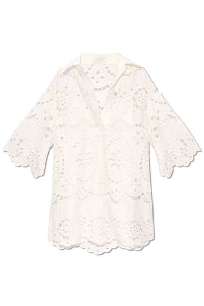 Zimmermann Lexi Embroidered Cut-out Linen Tunic In Ivory