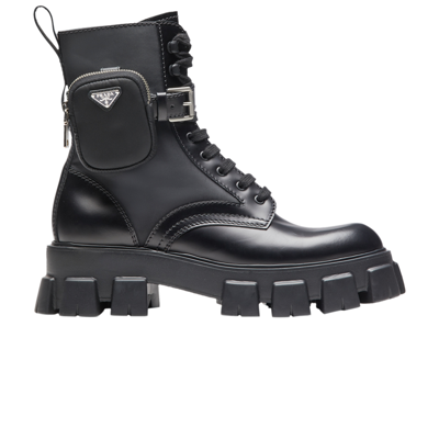 Pre-owned Prada Monolith Brushed Leather And Nylon Boot 'black'