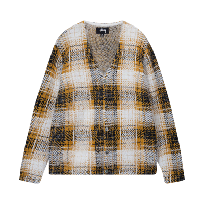 Pre-owned Stussy Hairy Plaid Cardigan 'gold' In Multi-color
