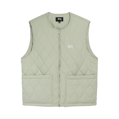 Pre-owned Stussy Diamond Quilted Vest 'sage' In Green