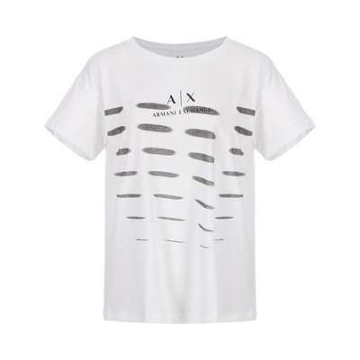 Armani Exchange 女士纯棉logo印花短袖圆领休闲t恤 In White