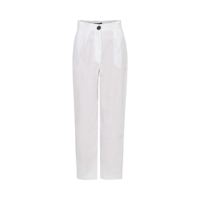 Armani Exchange 女士纯棉透气贴布logo通勤褶皱设计高腰显瘦长裤 In White