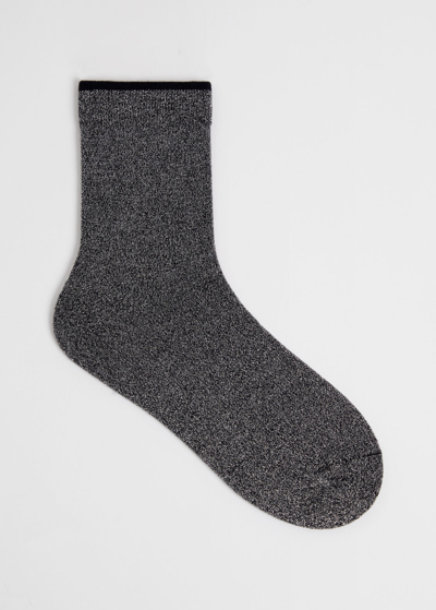 Other Stories Silver Glitter Ankle Socks In Black