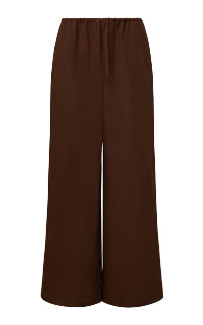 Onia Drawstring Linen-blend Wide-leg Pants In Brown