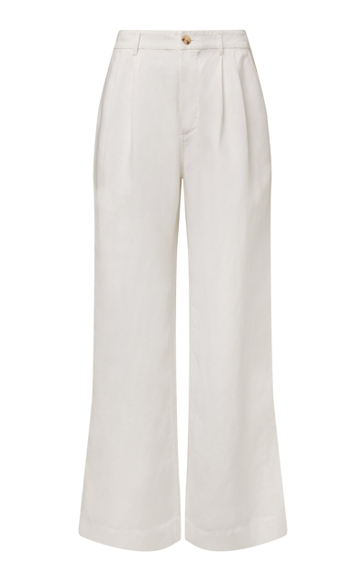 Onia Pleated Linen-blend Wide-leg Trousers In White