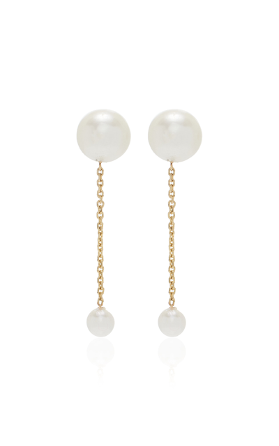 White/space Baby 14k Yellow Gold Pearl Earrings In White