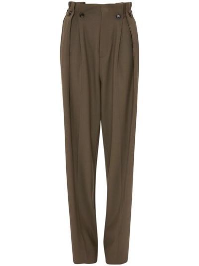 Victoria Beckham Khaki Gathered Waist Trousers In Green