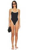 L*space Lspace Baewatch Colorblock Trim Ribbed One-piece Swimsuit In Black & Cream