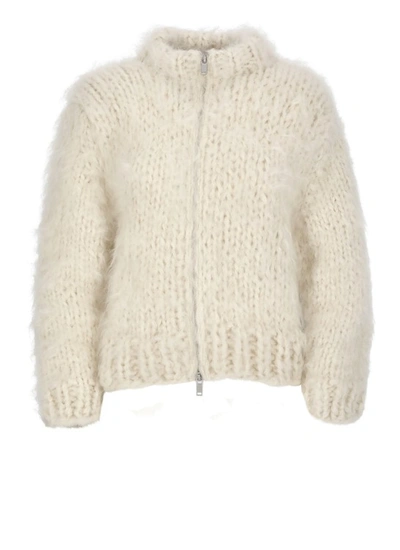 Jil Sander Chunky Ribbed Cardigan In Neutrals