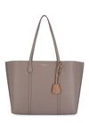 Tory Burch Perry Triple Compartment Leather Tote In Grey