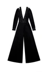 Saiid Kobeisy Velvet Flared Jumpsuit With A Beaded Top In Black
