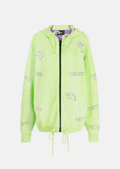 We11 Done Terry-cloth Zip-up Hoodie In Lime