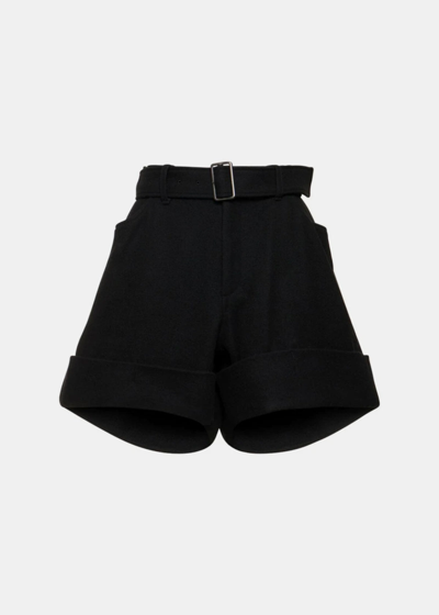 Yohji Yamamoto Belted Flannel Cuffed Shorts In Black