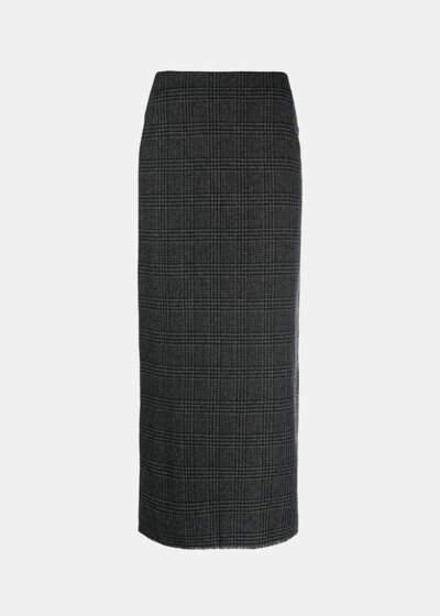 Yohji Yamamoto Check-pattern Wool Blend Pencil Skirt In Grey