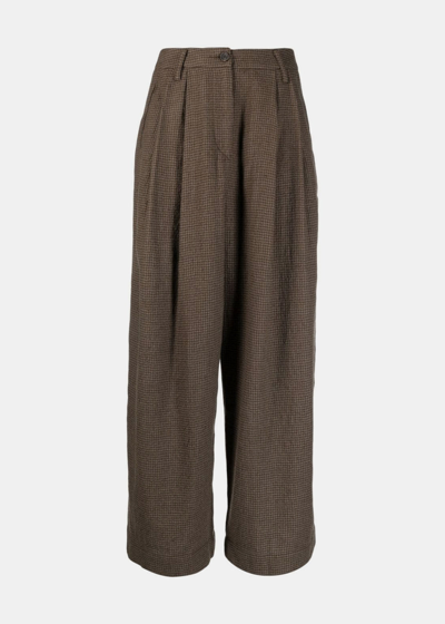 Ziggy Chen Check-pattern Pleat-detailing Palazzo Trousers In Brown