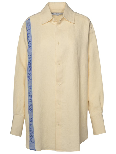 Jw Anderson Logo Tape Oversized Shirt In Beige