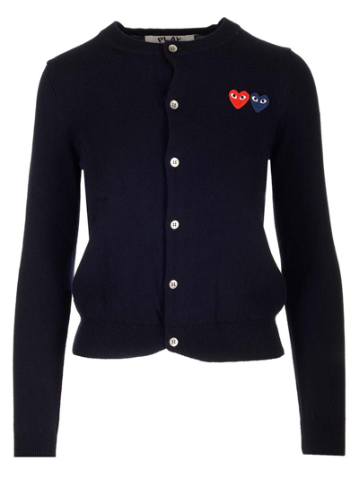 Comme Des Garçons Play Logo Embroidered Buttoned Cardigan In Navy