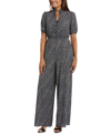 London Times Puff Sleeve Front Zip Jumpsuit In Black,white