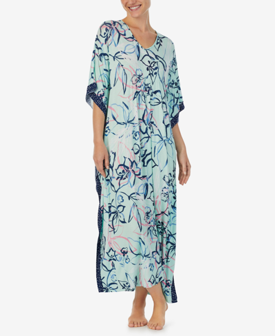 Ellen Tracy Women's V-neck Caftan Nightgown In Mint Floral