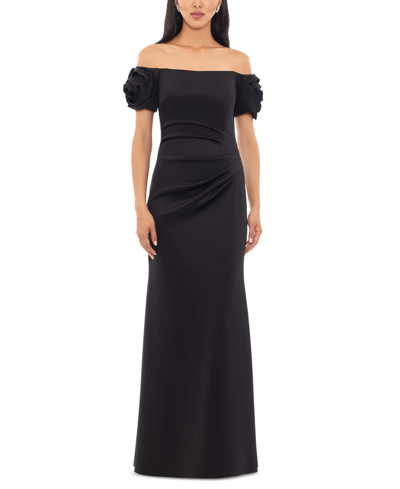 Xscape Women's Off-the-shoulder Floral-sleeve Dress In Black