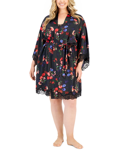 Inc International Concepts Plus Size Floral Wrap Robe, Created For Macy's In Midnight Garden
