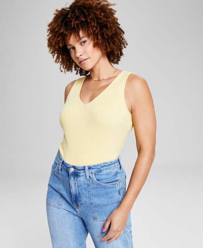 And Now This Women's Sleeveless Sweater V-neck Bodysuit, Created For Macy's In Pineapple Slice