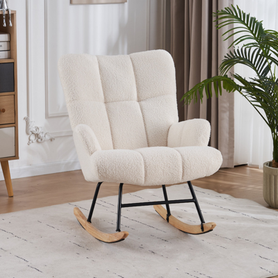 Puredown Upholstered Teddy Velvet Rocking Accent Chair In White