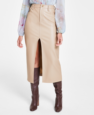 Steve Madden Women's Avani Faux-leather Front-slit Maxi Skirt In Camel