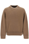 Sacai Crew-neck Logo-plaque Jumper In Beige, Brown