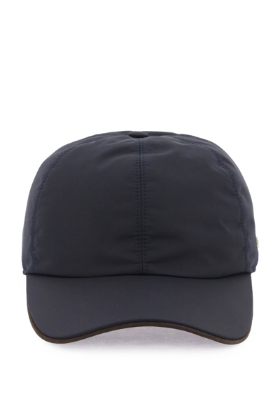 Zegna Baseball Cap With Leather Trim In Blue