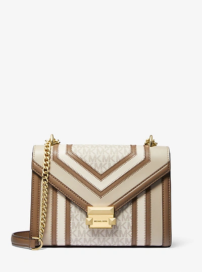 Michael Kors Whitney Medium Color-block And Signature Logo Shoulder Bag In Natural