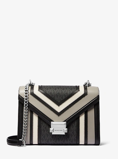 Michael Kors Whitney Medium Color-block And Signature Logo Shoulder Bag In Black