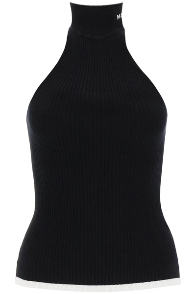 MSGM RIBBED TANK TOP WITH HALTERNECK