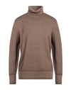 Drumohr Man Turtleneck Camel Size 44 Merino Wool In Beige