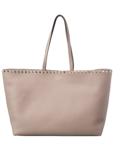 Valentino Garavani Rockstud Large Grainy Leather Shopper Tote In Pink