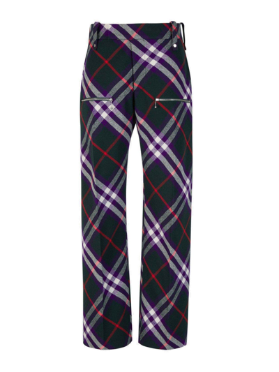 Burberry Check Print Trousers In Black