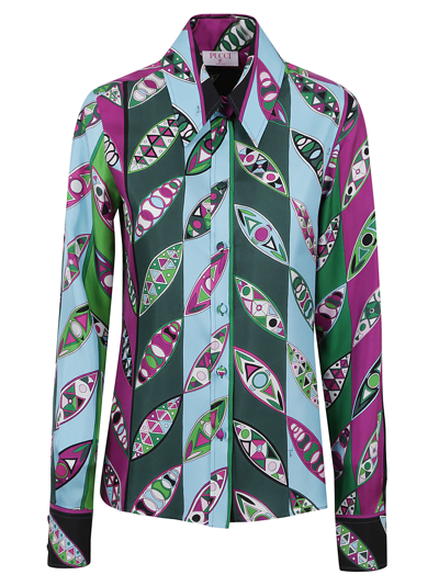 Pucci Girandole-print Silk Shirt In Blue