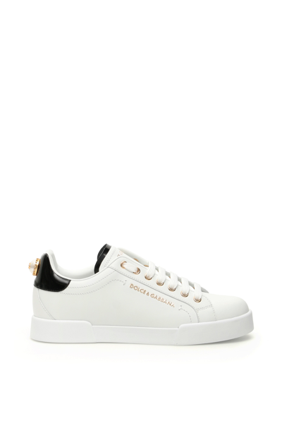 Dolce & Gabbana Portofino Leather Trainers With Dg Pearl Detail In Multi-colored