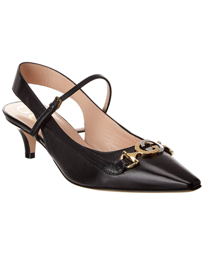 Gucci Decollete Leather Slingback Pump In Black