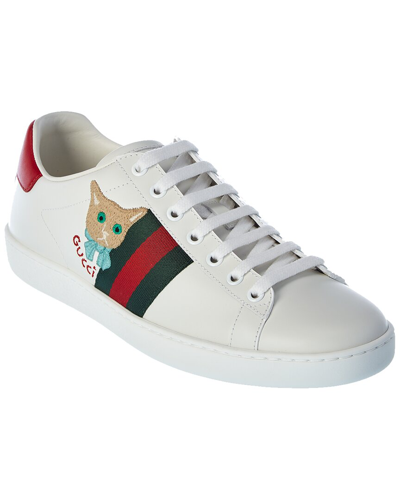 Gucci Ace Cat Leather Sneaker In White