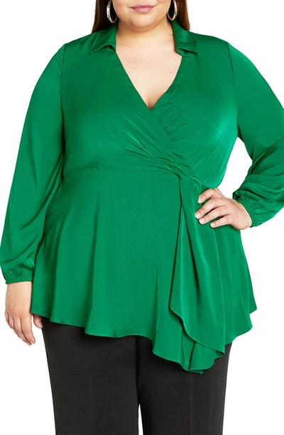 City Chic Livia Faux Wrap Tunic In Green