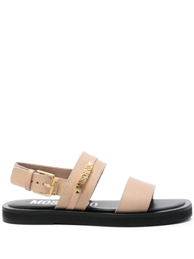 Moschino Round Toe Heeled Sandals In Calf Leather In Black